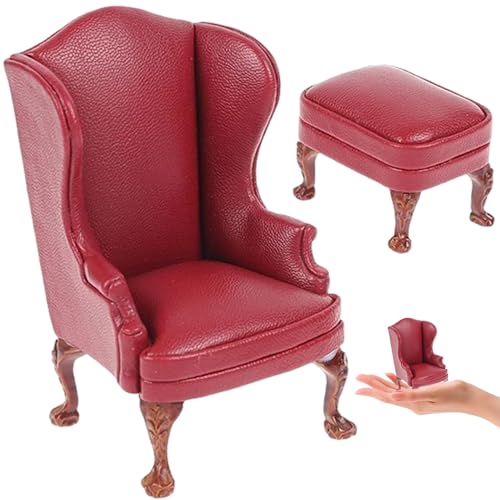Huraoerrrr 2pcs/Set 1:12 mini Sofa puppenhause Couch mit niedlichen Hockern lebensee Dollhouse Möbel kreative DIY für Dekor Kinder Rollenspiele, rot von Huraoerrrr