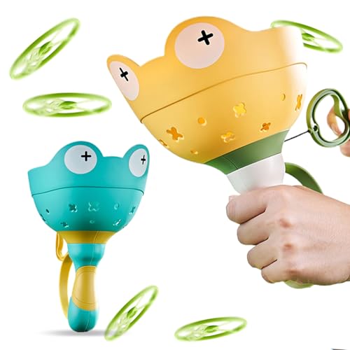 Huraoerrrr 2pcs Froggy Flying Disc Launcher Spielzeug sicherer Plastikring mit Anti-Lost-Griff für Kleinkinder, Kindercampingspiele von Huraoerrrr