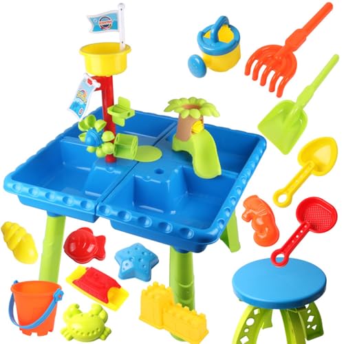 Huraoerrrr 39pcs Kleinkindwasserspiegel, 4 Fach Sand & Wassertabelle mit Stuhlformwerkzeugen, sensorisches Spielzeug für den Outdoor -Strand von Huraoerrrr