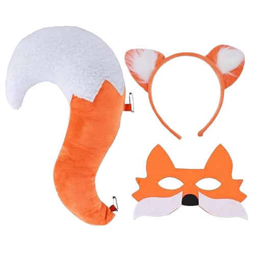 Huraoerrrr 3pcs Fox -Kostüm -Set, Ohren und Schwanz mit Maske Witziger tragbares Tierkostüm für Halloween Weihnachtskleidungspartyzubehör von Huraoerrrr