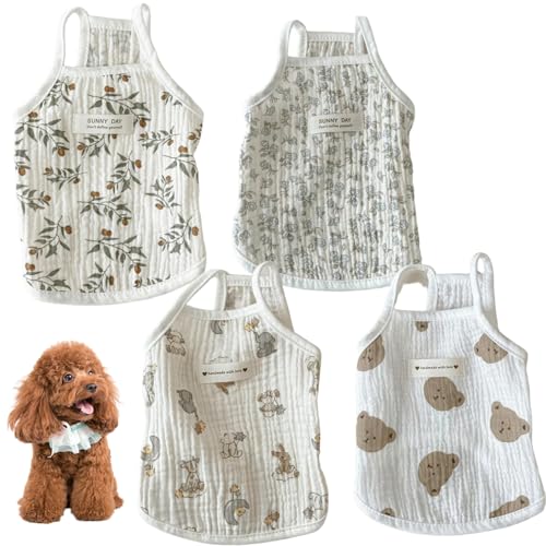 Huraoerrrr 4pcs Hundegurtkleid, Sommer niedliche Druckhund-Kleidung, atmungsaktive Baumwolltierkleidung für 2, 5-3, 5 kg Haustiere Huraoerrrr 4pcs Hundegurtkleid, Sommer niedliche Druckhund-Kleidung, atmungsaktive Baumwolltierkleidung für 2, 5-3, 5 kg Haustiere von Huraoerrrr