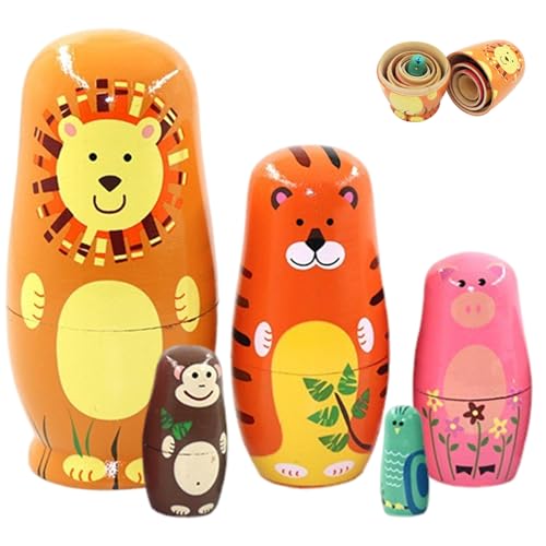 Huraoerrrr 5pcs Russische Nistpuppen, Cartoon Tierstapel Holzpuppen für Mädchen Jungen Geburtstag Geschenke Home Dekoration Huraoerrrr 5pcs Russische Nistpuppen, Cartoon Tierstapel Holzpuppen für Mädchen Jungen Geburtstag Geschenke Home Dekoration von Huraoerrrr