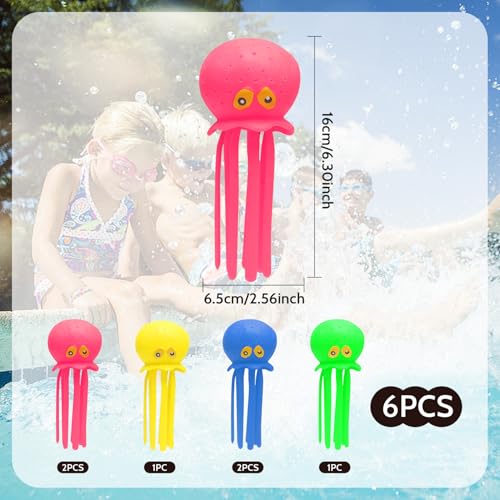 Huraoerrrr 6 PCs Tintenfisch Badespielzeug quietbar weich süßer 6, 3 x 2, Zoll Mehrfachlöcher Pool Spielzeug Stress Relief Wasserssensorisches Spielzeug für Kinder 3+ von Huraoerrrr