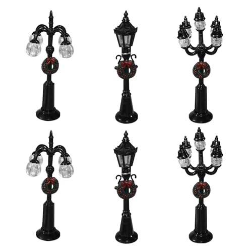 Huraoerrrr 6PCS Weihnachtsdorf Accessoires, Weihnachtslampe Post Miniatur Village Straßenlaternen Künstliche Harzzubehör für DIY Dollhouse von Huraoerrrr