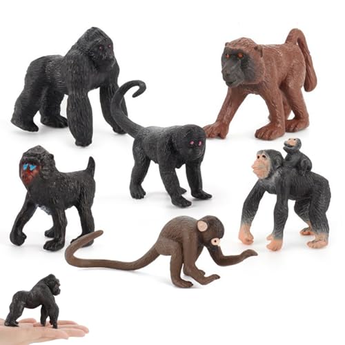 Huraoerrrr 6pcs realistische kleine Affen -Figur -Spielsachen, PVC Plastik Tierpädagogisches Spielzeug für Kinderwissenschaftsprojekt, Geburtstagsgeschenk von Huraoerrrr