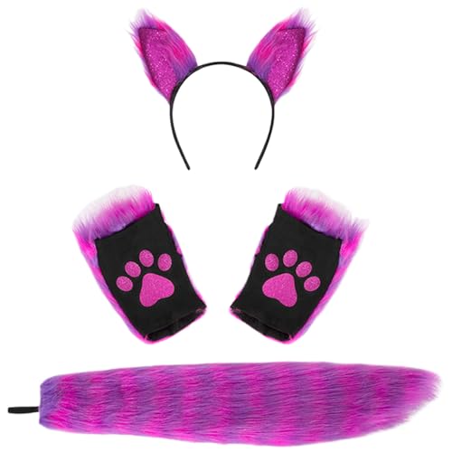 Huraoerrrr Fuchsohren und Schwanz -Set Elastic Pelry Stirnband Pailla Paws Handschuh Fluffy Tail Purple Kostüm für Halloween -Party -Cosplay Huraoerrrr Fuchsohren und Schwanz -Set Elastic Pelry Stirnband Pailla Paws Handschuh Fluffy Tail Purple Kostüm für Halloween -Party -Cosplay von Huraoerrrr
