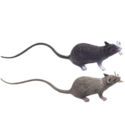 Huraoerrrr Gefälschte Mäuse 2pcs 8x2 Zoll realistische PVC -Plastikratte mit langem Schwanz für Streichkatze -Spielzeug Halloween -Dekorationen von Huraoerrrr