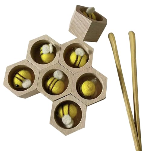 Huraoerrrr Hive-Matching-Spiel für Kleinkinder, Holzbrettspiel mit 7 Bienenstöcken und 7 Bienen, Bildungsspielzeug für Hand-Eye-Koordination & Teamwork von Huraoerrrr