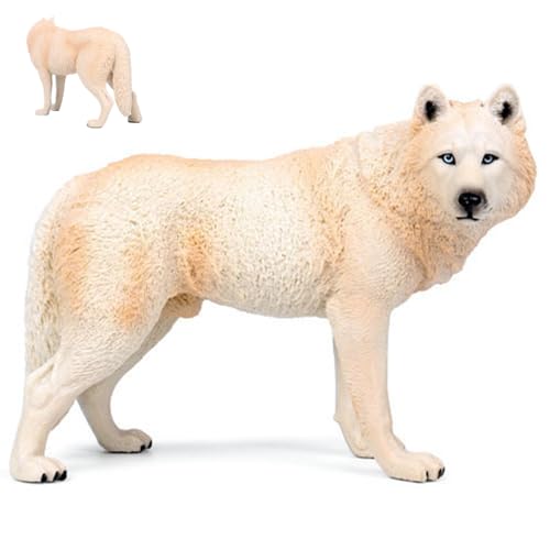 Huraoerrrr Hohe Simulation Wolf Figur, realistisches Wildtiermodell, pädagogisches Sammlerspielzeuggeschenk für Jungen und Mädchen, Beige von Huraoerrrr