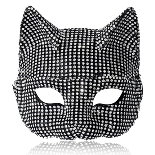 Huraoerrrr Katzenmaske für Frauen halbe Gesicht, 7, 5x6, 3in glänzend schwarze Strassfuchs -Cosplay -Maske mit weicher Futter für Halloween -Tanzparty Huraoerrrr Katzenmaske für Frauen halbe Gesicht, 7, 5x6, 3in glänzend schwarze Strassfuchs -Cosplay -Maske mit weicher Futter für Halloween -Tanzparty von Huraoerrrr