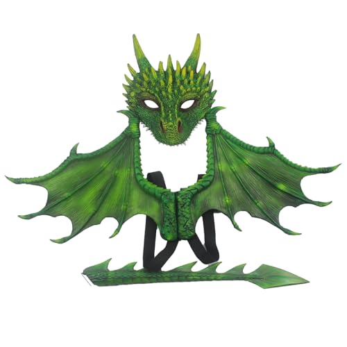 Huraoerrrr Kinder Dinosaurierkostüm Set, Dragon Kostüm mit Flügelmaskenschwanz für Halloween -Party -Cosplay Huraoerrrr Kinder Dinosaurierkostüm Set, Dragon Kostüm mit Flügelmaskenschwanz für Halloween -Party -Cosplay von Huraoerrrr