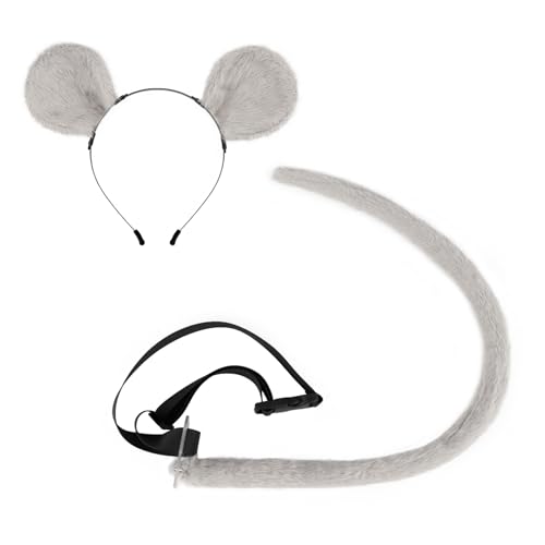 Huraoerrrr Mausohren Stirnband und Schwanz, weiche, biegbare Rattenkostüm für Halloween -Maskerade -Cosplay -Requisiten von Huraoerrrr