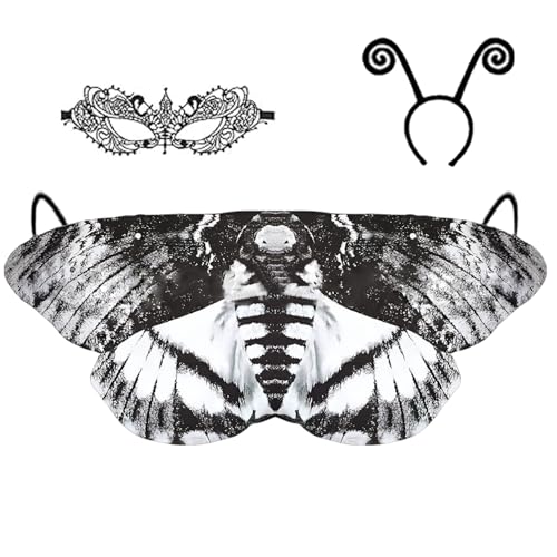 Huraoerrrr Moth Antenna Stirnband, Mottenkostüm, Chiffon Halloween Erwachsener Schmetterling Kostüm mit Cape Shawl, Stirnband und Spitzenmaske für Halloween -Party Huraoerrrr Moth Antenna Stirnband, Mottenkostüm, Chiffon Halloween Erwachsener Schmetterling Kostüm mit Cape Shawl, Stirnband und Spitzenmaske für Halloween -Party von Huraoerrrr