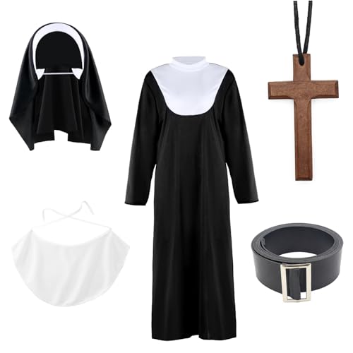 Huraoerrrr Nonne Kostüme für Frauen Halloween Nonne Outfit mit Kopfbedeckung, Lätzchen, Gürtel und Kreuz Halskette Religiöse Damenkleid Kostüme für Halloween -Party -Cosplay -Supplies Huraoerrrr Nonne Kostüme für Frauen Halloween Nonne Outfit mit Kopfbedeckung, Lätzchen, Gürtel und Kreuz Halskette Religiöse Damenkleid Kostüme für Halloween -Party -Cosplay -Supplies von Huraoerrrr