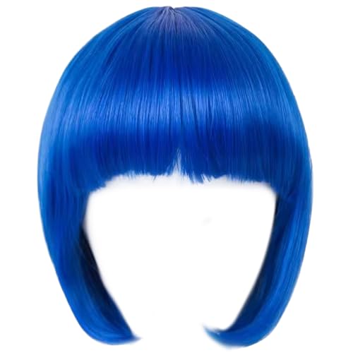 Huraoerrrr Royal Blue Short Bob Cosplay Perücke - 12 gerade synthetische Anime -Perücke mit Pony für Kostümpartys, Halloween & Cosplay -Events von Huraoerrrr