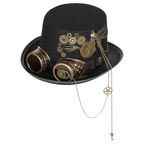 Huraoerrrr Steampunk Hats Top Hats Gothic Steampunk Kostümhut Unisex Vintage Halloween Hut mit Schutzbrille für Themenparty Huraoerrrr Steampunk Hats Top Hats Gothic Steampunk Kostümhut Unisex Vintage Halloween Hut mit Schutzbrille für Themenparty von Huraoerrrr