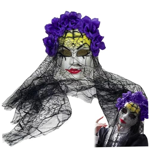 Huraoerrrr Weibliche Spitzenmaske, gotische volle Gesichtsmaske mit schwarzem Schleier und lila Blume für mexikanisches Festival Huraoerrrr Weibliche Spitzenmaske, gotische volle Gesichtsmaske mit schwarzem Schleier und lila Blume für mexikanisches Festival von Huraoerrrr