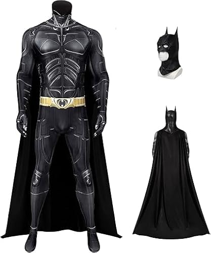 Batman Kostüm für Erwachsene, Dark Knight Superhelden-Anzug mit Maske und Umhang, Halloween Party Outfit (L) von Huraogcos