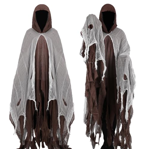 Halloween Zombie Kostüm Männer Frauen Gruselig Halloween Umhang mit Kapuze Cape Outfit Geister Kostüme Party (Braun) von Huraogcos