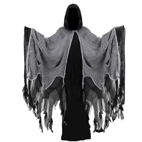Halloween Zombie Kostüm Männer Frauen Gruselig Halloween Umhang mit Kapuze Cape Outfit Geister Kostüme Party (Schwarz) von Huraogcos