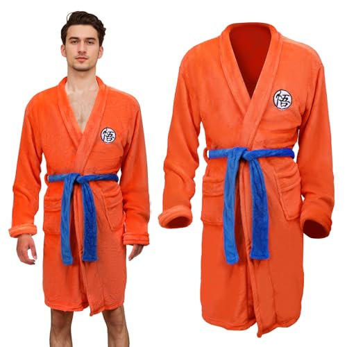 Huraogcos Goku Bademantel, Orange mit Blauem Gürtel, Anime Cosplay Kostüm, Unisex Plüsch Morgenmantel (L/XL) von Huraogcos