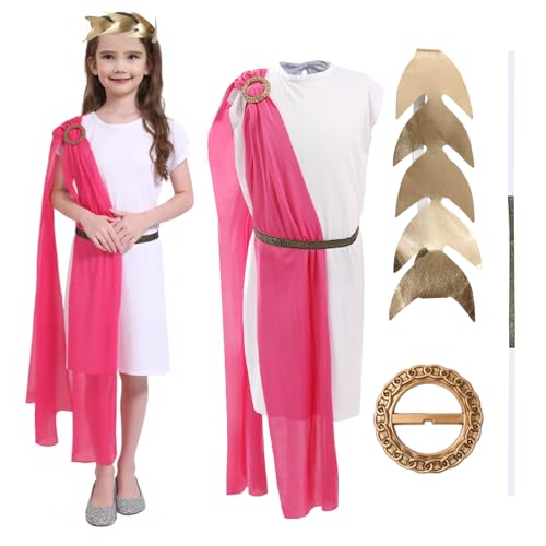 Römerkostüm für Kinder, Mythisches Griechisches Rom Kostüm Toga Kostüm für Mädchen von 3–12 Jahren Adel Halloween Cosplay Party Verkleidung (M（3-7Years old）) von Huraogcos