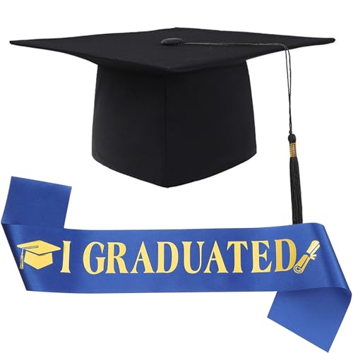 Husalsea Graduation Deko - Unisex Doktorhut und Bachelor Hut Set mit Heißprägung Blau Gold Schulterband, Ideales Bachelor Geschenk und Master Abschluss Geschenk, Perfekt für Bachelor Deko. Husalsea Graduation Deko - Unisex Doktorhut und Bachelor Hut Set mit Heißprägung Blau Gold Schulterband, Ideales Bachelor Geschenk und Master Abschluss Geschenk, Perfekt für Bachelor Deko. von Husalsea
