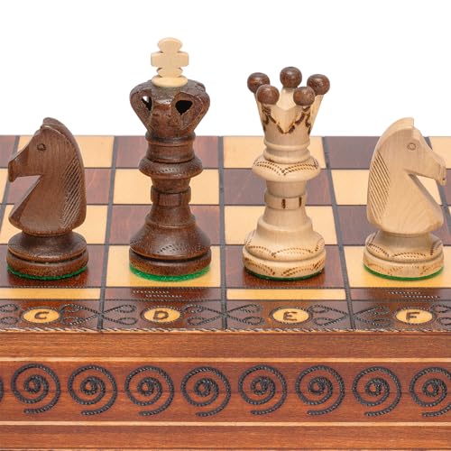 Husaria European International Holz-Schachspielset, Ambassador - 55 Zentimeter - Großes Schachspiel mit Handgefertigten Schachfiguren und gefilztem Klappbrett von Husaria