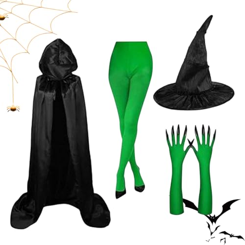 Husoiuy Halloween Hexenkostüm,Schwarzer Hexenhut Mit Grünen Krallenhandschuhen - Kostüm Kit für Halloween Karneval Kostümfest Cosplay Maskerade Husoiuy Halloween Hexenkostüm,Schwarzer Hexenhut Mit Grünen Krallenhandschuhen - Kostüm Kit für Halloween Karneval Kostümfest Cosplay Maskerade von Husoiuy