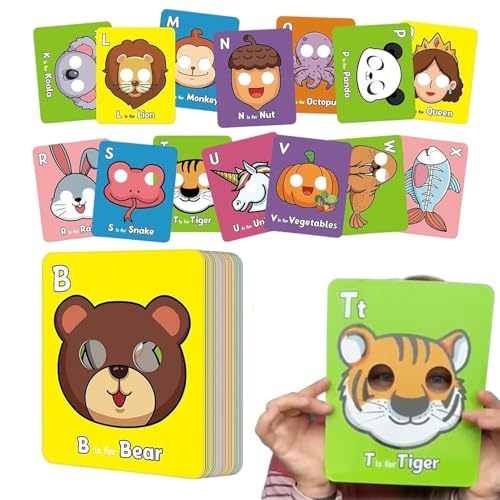 Husoiuy Tier Lernkarten - Tier Alphabet Karten Für Kinder 3-5 Jahre,Interaktives Spiel für Kindergarten, Vorschule, Homeschooling, Reisen, Autofahrten, Weihnachten von Husoiuy