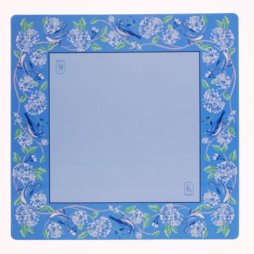 Hutch & Nook Mahjong Matte | 83,8 cm rutschfeste Kartentischabdeckung | Dekorative Spielmatte für Mahjong-Set, Dominosteine, Poker & mehr (Blauer & weißer Vogel) von Hutch & Nook