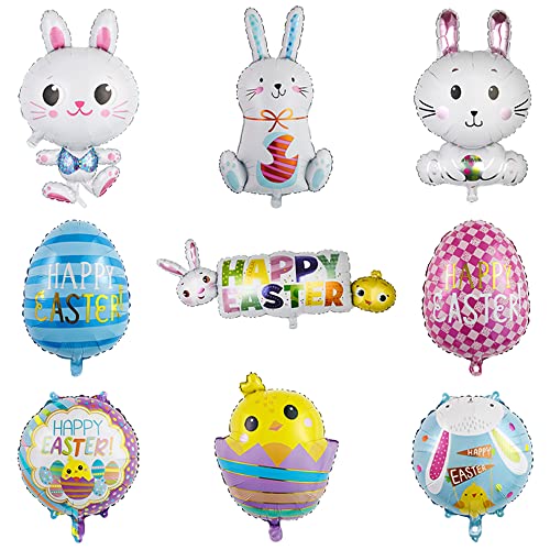 9 Stück Kaninchen Luftballons Dekorationen, Osterfolienballons für Ostern, Hasenluftballons für Geburtstagsparty, Mylar Luftballons Weiß Grün Gelb für Party Baby Dusche Home Dekorationen Zubehör von Huture