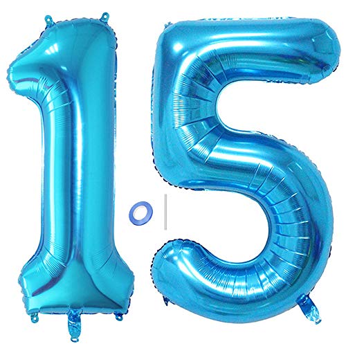 Huture 2 Luftballons Zahl 15 Figuren Aufblasbar Helium Folienballon Große Folienmylar Ballons Riesen Blau Ballons 40 Zoll Luftballons Zahl für Geburtstag Party Dekoration Abschlussball XXL 100cm Huture 2 Luftballons Zahl 15 Figuren Aufblasbar Helium Folienballon Große Folienmylar Ballons Riesen Blau Ballons 40 Zoll Luftballons Zahl für Geburtstag Party Dekoration Abschlussball XXL 100cm von Huture