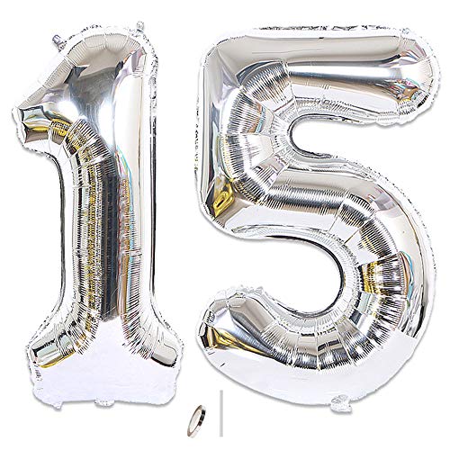 Huture 2 Luftballons Zahl 15 Figuren Aufblasbar Helium Folienballon Große Folienmylar Ballons Riesen Silber Ballons 40 Zoll Luftballons Zahl für Geburtstag Party Dekoration Abschlussball XXL 100cm Huture 2 Luftballons Zahl 15 Figuren Aufblasbar Helium Folienballon Große Folienmylar Ballons Riesen Silber Ballons 40 Zoll Luftballons Zahl für Geburtstag Party Dekoration Abschlussball XXL 100cm von Huture