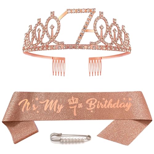 Huture 7. Geburtstag Schärpe Krone für Mädchen Roségold Kristall Queen Tiara Princess Crown 7th Birthday Schärpe 7. Geburtstagskrone Birthday Party Accessoires Geburtstagsdeko 7th Geburtstagsgeschenk Huture 7. Geburtstag Schärpe Krone für Mädchen Roségold Kristall Queen Tiara Princess Crown 7th Birthday Schärpe 7. Geburtstagskrone Birthday Party Accessoires Geburtstagsdeko 7th Geburtstagsgeschenk von Huture