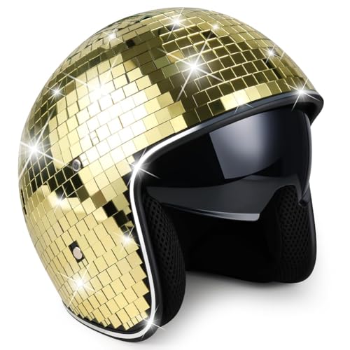 Huudngeje Disco -Ballkostümhut für Bar -DJ -Helm mit Einziehbarem Visor Glitter Glass Discohelmet Punk für Clubparty von Huudngeje