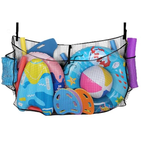 Huudngeje Großer Pool Float Toy Storage Netto Langable Mesh Net -Organisator für Zaun mit Gurten, Pool für Zaunspielzeughalter von Huudngeje