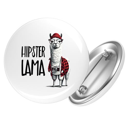Huuraa Ansteckbutton Hipser Lama Comic Meme Geschenk Größe 59mm Hipser Lama Accessoire von Huuraa