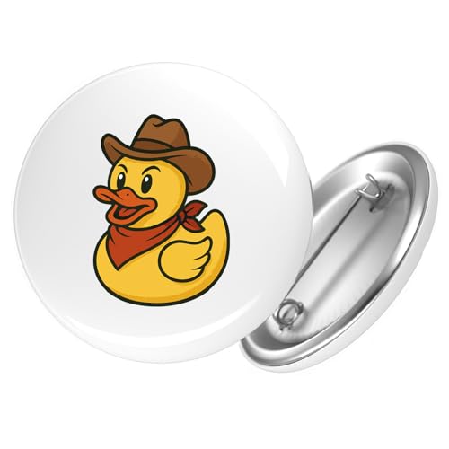 Huuraa Ansteckbutton Quietscheente Cowboy Gummiente Wilder Westen Geschenk Größe 59mm Quietscheente Cowboy Accessoire von Huuraa