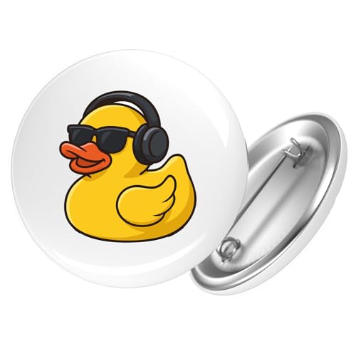 Huuraa Ansteckbutton Quietscheente DJ Gummiente Club-DJ Geschenk Größe 59mm Quietscheente DJ Accessoire von Huuraa