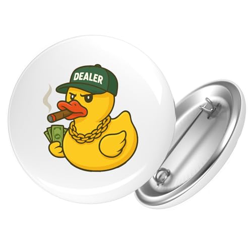 Huuraa Ansteckbutton Quietscheente Dealer Gummiente Händler Geschenk Größe 59mm Quietscheente Dealer Accessoire von Huuraa