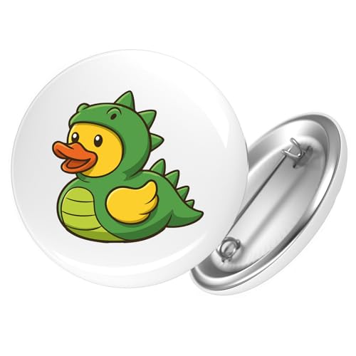Huuraa Ansteckbutton Quietscheente Dinosaurier Gummiente Gärtnerin Geschenk Größe 59mm Quietscheente Dinosaurier Accessoire von Huuraa