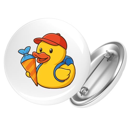 Huuraa Ansteckbutton Quietscheente Einschulung Gummiente Schulanfang Geschenk Größe 59mm Quietscheente Einschulung Accessoire von Huuraa