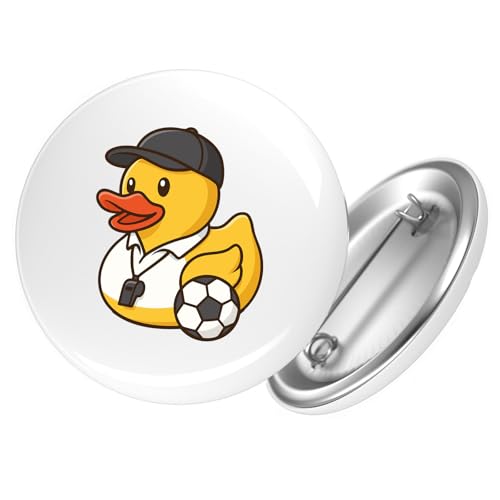 Huuraa Ansteckbutton Quietscheente Fussball-Trainer Gummiente Coach Geschenk Größe 59mm Quietscheente Fussball-Trainer Accessoire von Huuraa