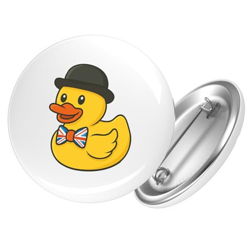 Huuraa Ansteckbutton Quietscheente Großbritannien Gummiente Brite Geschenk Größe 59mm Quietscheente Großbritannien Accessoire von Huuraa