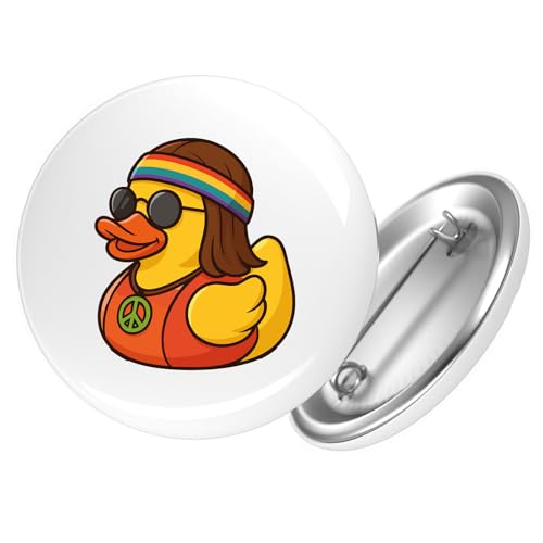 Huuraa Ansteckbutton Quietscheente Hippie Gummiente Peace Geschenk Größe 59mm Quietscheente Hippie Accessoire von Huuraa