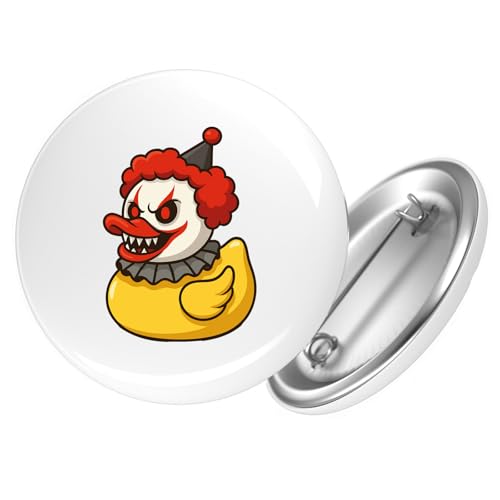 Huuraa Ansteckbutton Quietscheente Horrorclown Gummiente Gruselclown Geschenk Größe 59mm Quietscheente Horrorclown Accessoire von Huuraa