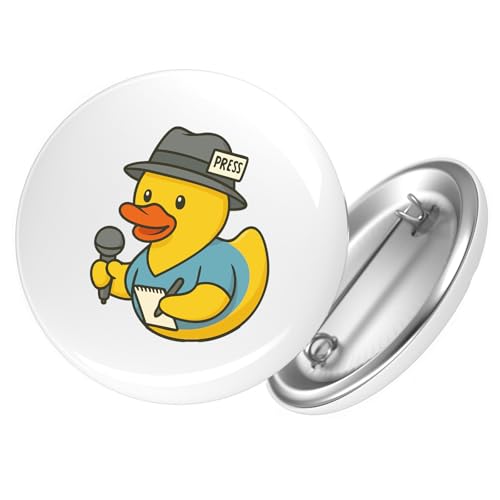 Huuraa Ansteckbutton Quietscheente Journalismus Comic Gummiente Geschenk Größe 59mm Quietscheente Journalismus Accessoire von Huuraa