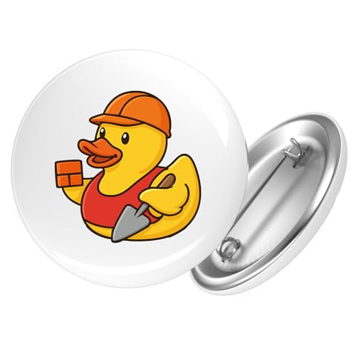 Huuraa Ansteckbutton Quietscheente Maurer Gummiente Bauarbeiter Geschenk Größe 59mm Quietscheente Maurer Accessoire von Huuraa