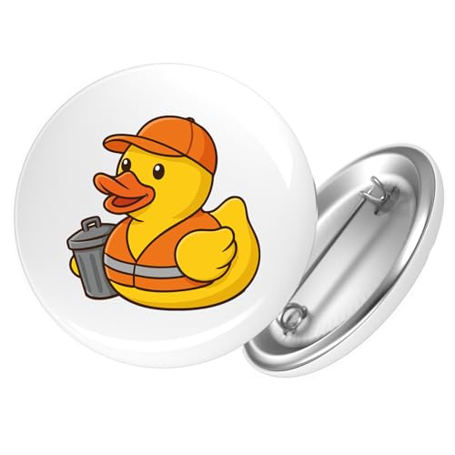 Huuraa Ansteckbutton Quietscheente Müllmann Gummiente Müllabfuhr Geschenk Größe 59mm Quietscheente Müllmann Accessoire von Huuraa